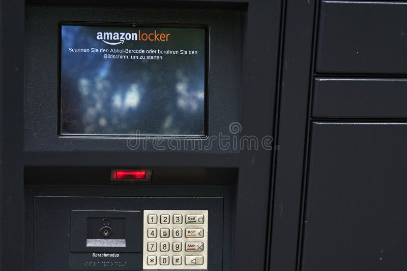 Black Amazon Lockers for Parcels of Customers Editorial Stock Image