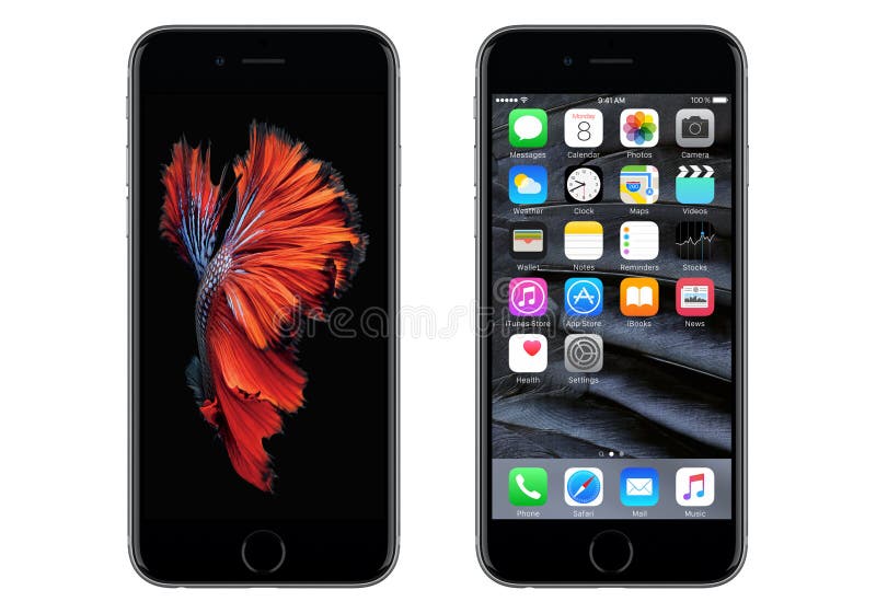 Space Gray Apple IPhone 6s Slightly Rotated Front View with IOS