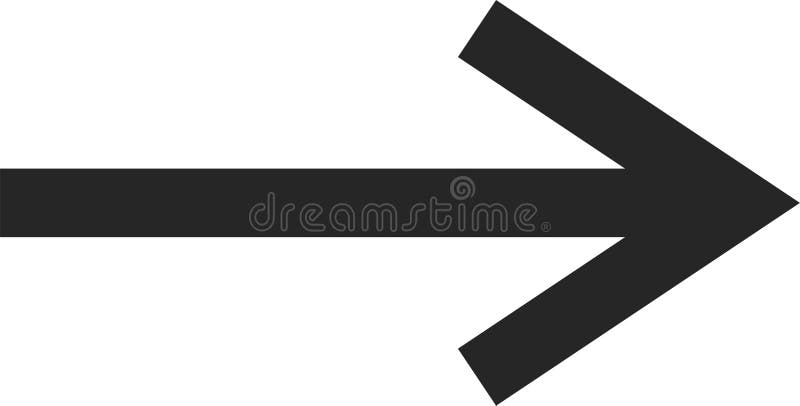 Black arrow pointing right on a clean white background, symbolizing direction and guidance while representing progress, navigation royalty free illustration