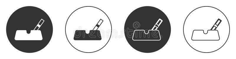 Black Ashtray with cigarette icon isolated on white background. Circle button. Vector royalty free illustration