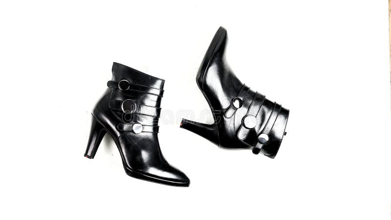 Black Autumn Heeled Boots with Silver Rivets, Top View, Flat Lay Stock ...