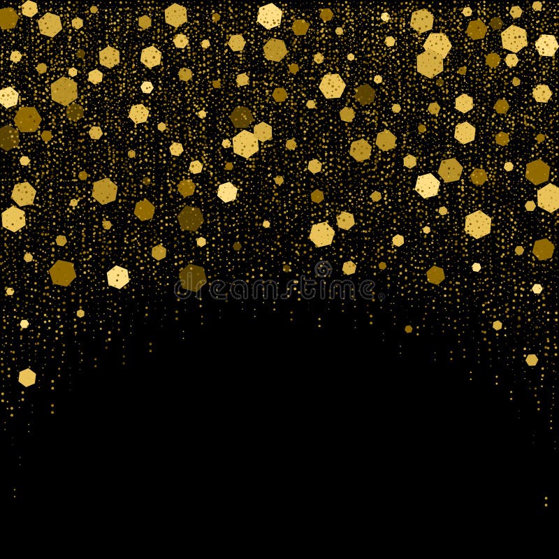 Black Background with Golden Glitter Particles Elements in Hexagon ...