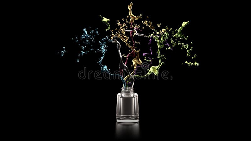 Black background with nail polish and splash. Fashion, makeup, manicure, beauty