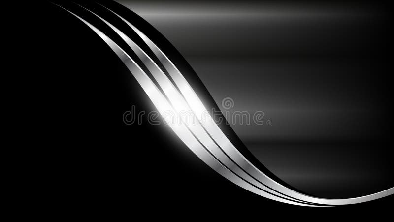 Black background with shiny metallic wavy lines, elegant business background stock illustration