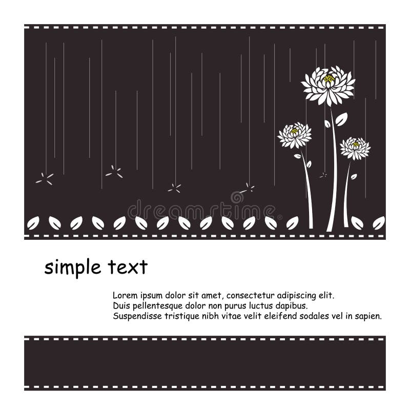 Black Background with White Flower and Rain Stock Vector Illustration