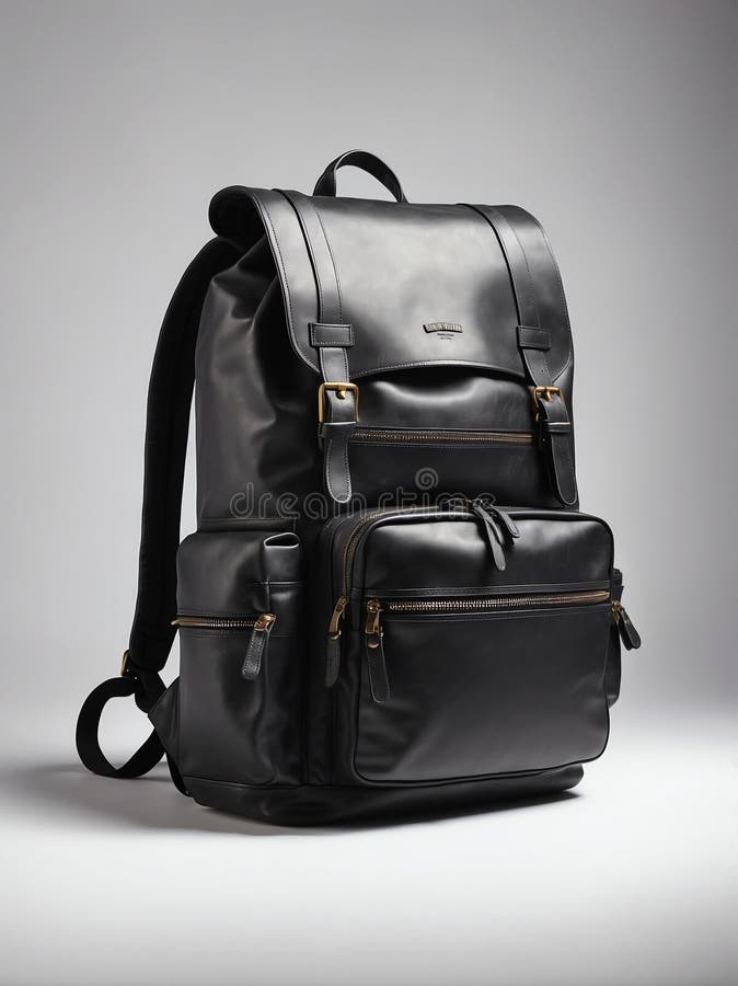 Black Backpack on Plain White Ai Generated Stock Illustration