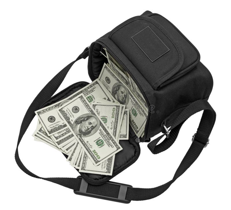 Black bag full of money. stock photo. Image of cash, banknote - 19686510