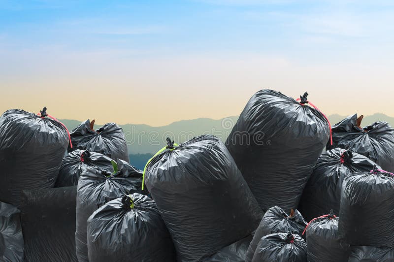 Black Bag Of Rubbish Isolated On White Background Stock Photo Image