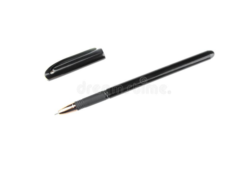 black ball pen with a cap on a white isolated background