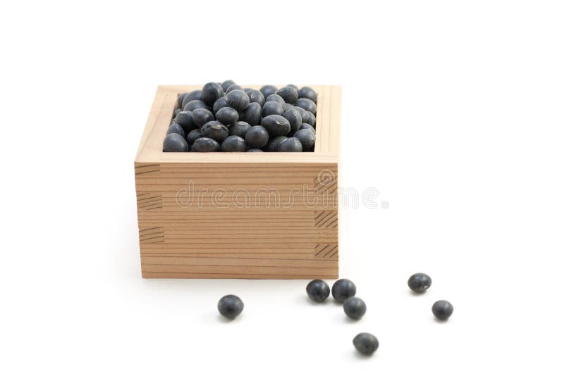 Black Beans in Japanese Sake Cup Called Masu Stock Photo Image of