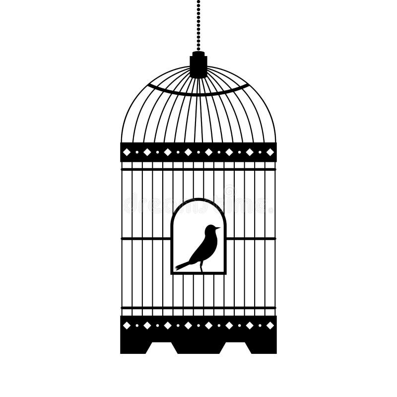 Bird in Cage Vector Silhouette. Stock Illustration - Illustration of ...