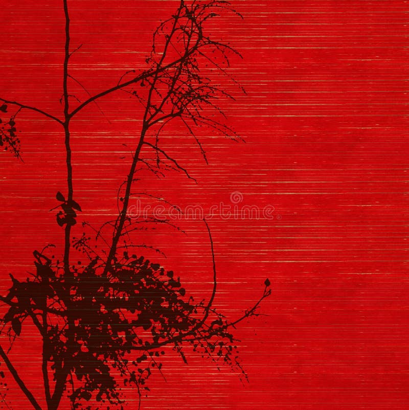 Black blossom tree silhouette on red