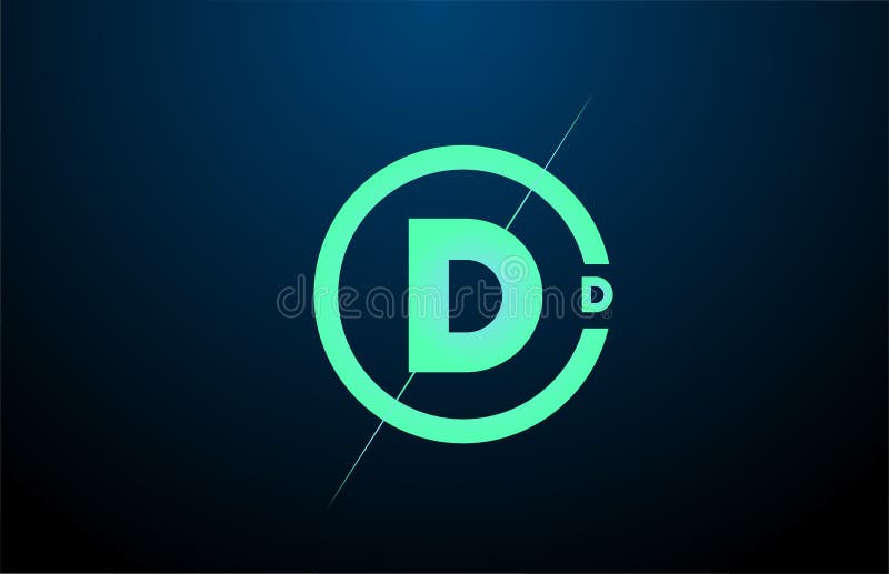 Black Blue Green D Alphabet Letter Logo Icon. Design with Circle for