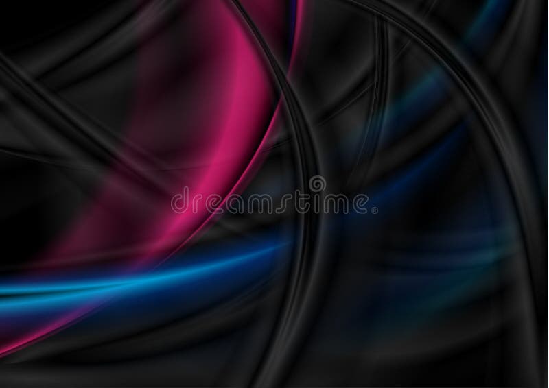 Black, blue and purple smooth waves abstract background