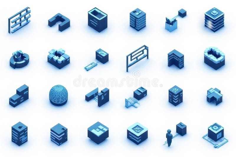 Black & Blue Tech Icons: Stylish Set for Web Designs stock illustration