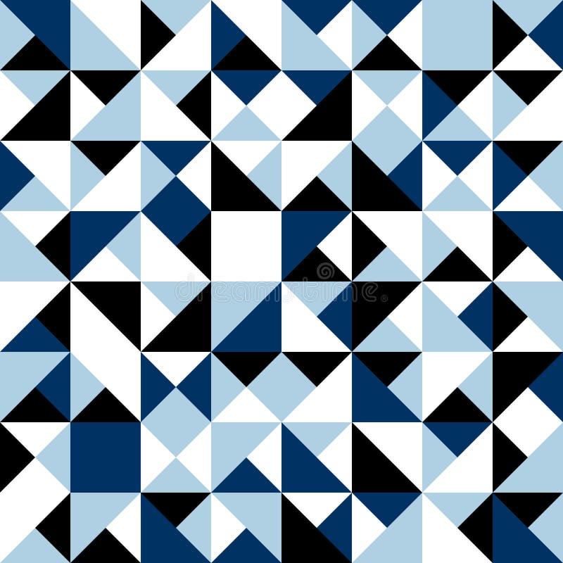 Black Blue And White Abstract Simple Shapes Geometric Seamless Pattern