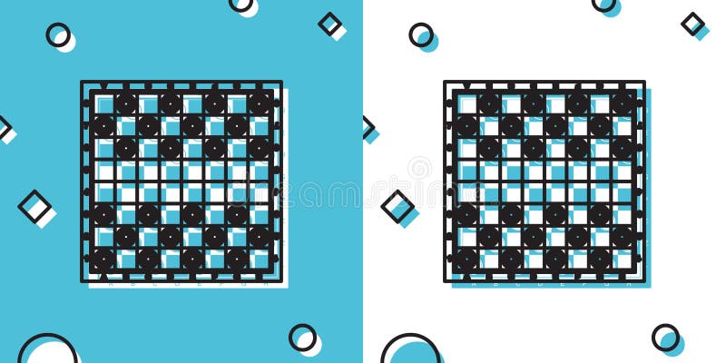 Black Board game of checkers icon isolated on blue and white background. Ancient Intellectual board game. Chess board vector illustration