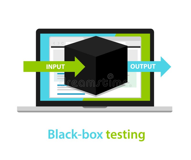 Black box testing input output process software development methodology vector illustration