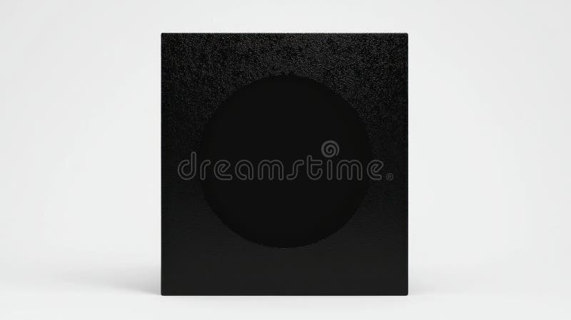 A black box with a textured surface and a large oval hole in the center. stock image