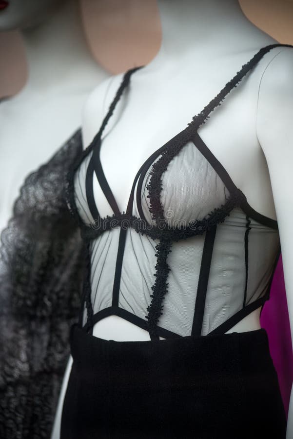 Closeup Black Transparent Bra On Mannequin Stock Photo 1885473619