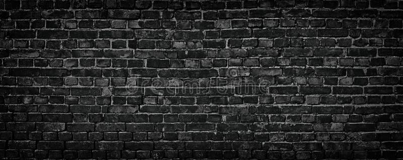 Black Brick Wall Of Panoramic View In High Resolution Stock Image