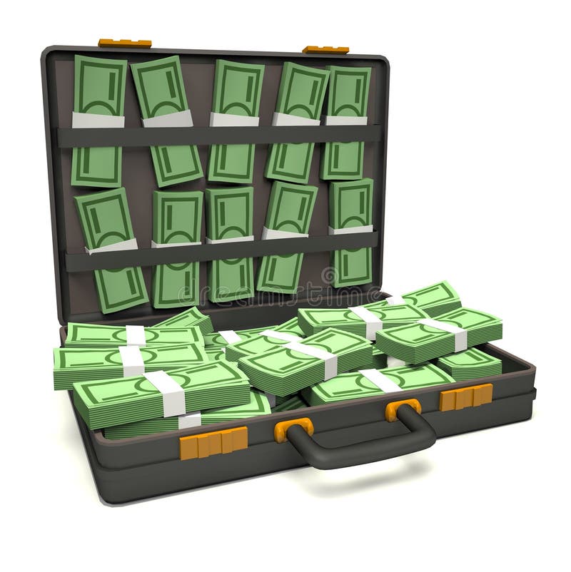 Black briefcase of money stock illustration. Illustration of leather