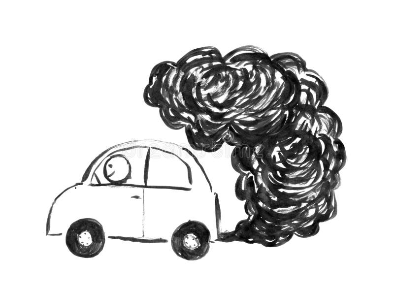 Black Ink Hand Drawing of Car Producing Air Pollution Stock ...