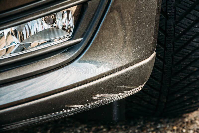 Black Bumper Car Scratched, Deep Damage To Paint Stock Image Image of