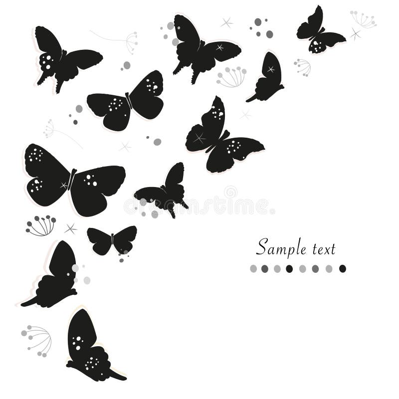 Black butterflies design and abstract decorative flowers greeting card vector background vector illustration