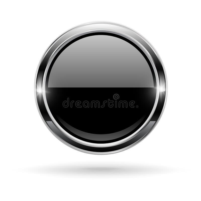 Black Buttons 3d Glass Icons Chrome Stock Vector (Royalty Free