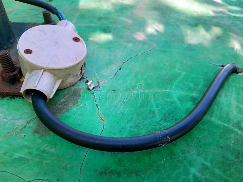 Black Cable Connection on the Concrete Floor Stock Image Image of