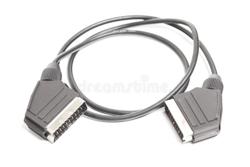 Black Cable Power Supply Isolated on White Background Stock Photo