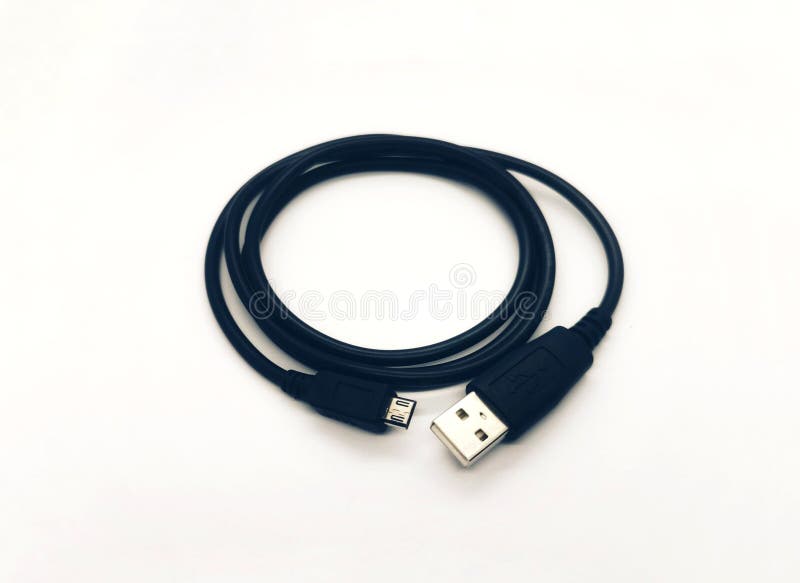 Black cable USB Type-C charging and data transfer cable with USB-A connector, isolated on a clean white background, suitable for modern electronic devices. Usb data transfer stock images, royalty-free photos and pictures