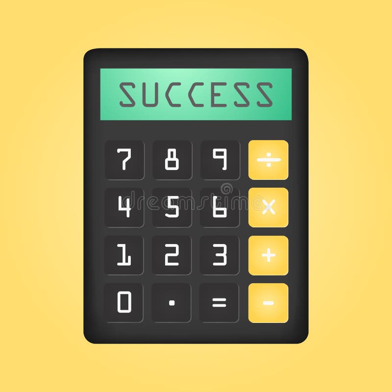 Black Calculator with Word Succes on Display Stock Vector