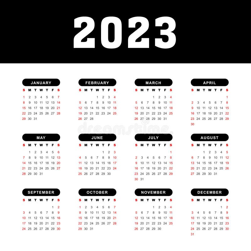 Black 2023 Calendar Vector Design Stock Vector Illustration of