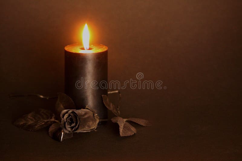 Gothic love. Black magic love. Black candle, black rose, glass heart. Gothic love. Valentine`s Day, Halloween, Holiday Background.