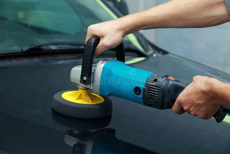 Black car is polishing stock image. Image of hands, work 79837187