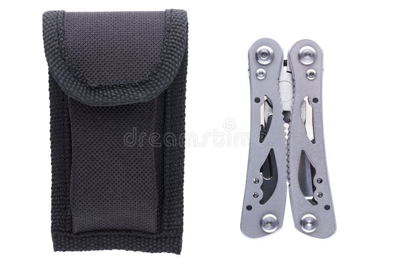 Hight quality black and grey multi-tool with case stock image