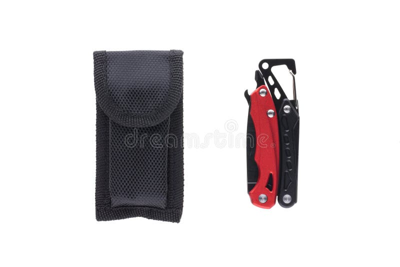 Hight quality black and red multi-tool with case stock photography