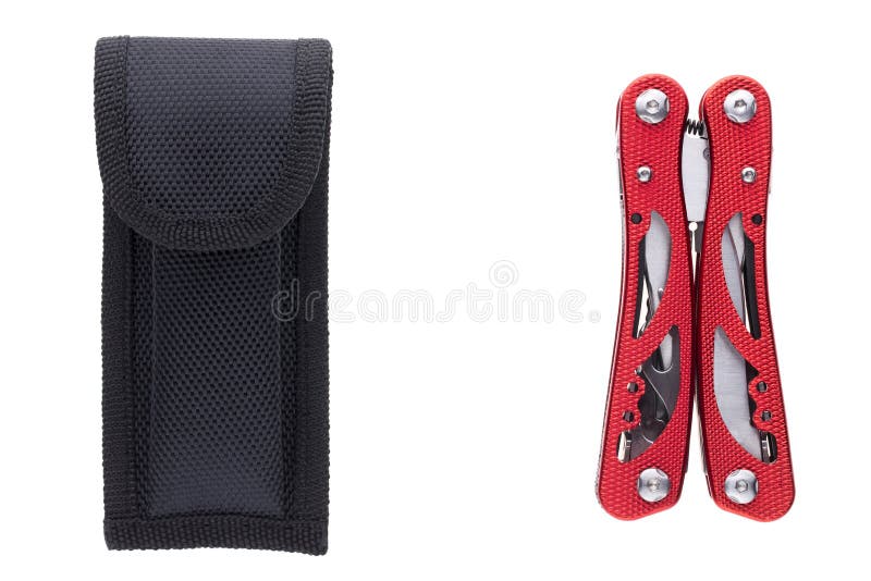 Hight quality black and red multi-tool with case stock photo