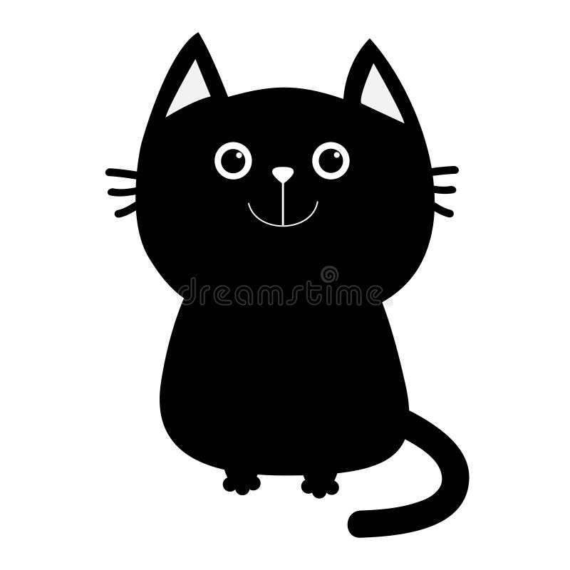 Black Cat Icon. Cute Funny Cartoon Smiling Character. Kawaii Animal. Big  Tail, Whisker, Eyes. Happy Emotion Stock Vector - Illustration of kitten,  meow: 86098274