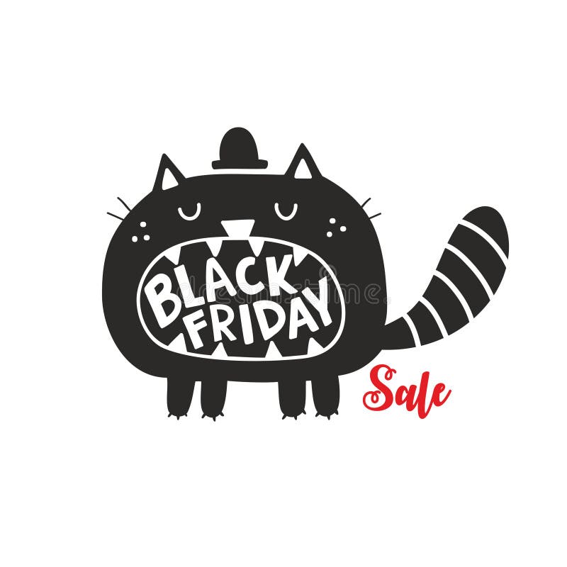 Black Cat Friday the 13th. Freehand Design Stock Vector