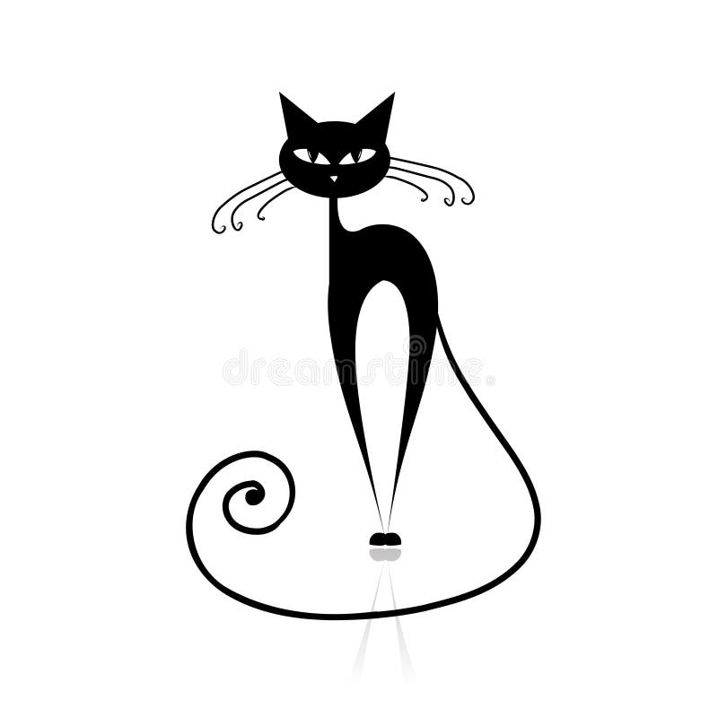 Gatto nero silhouette per la progettazione, illustrazione vettoriale.