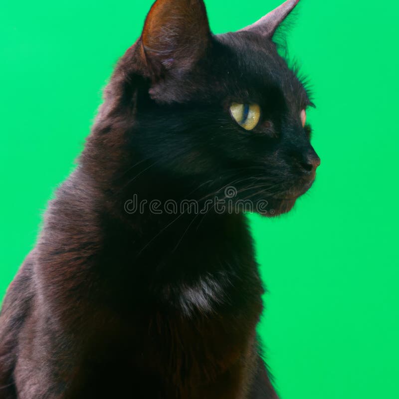 A Black Cat Sitting in Front of a Green Screen Stock Illustration