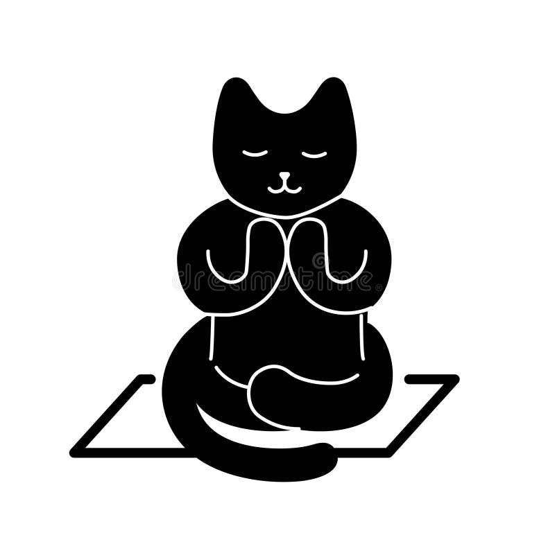 Cute Blue Sleek Black Cat Silhouette Yoga Mat