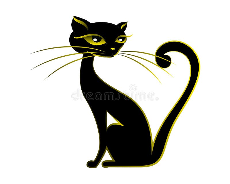 Illustrations Of Black Cat Action Logo On White Background