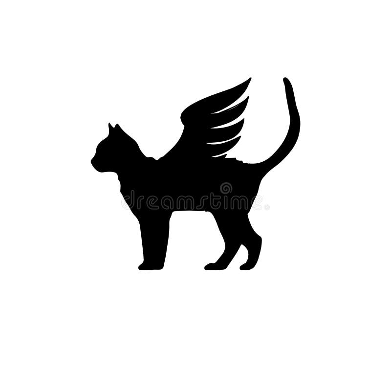 Black Cat with Wings. Cat with Wings Icon. Stock Illustration