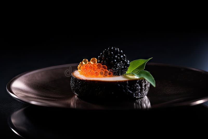 Black Caviar Snack, Sturgeon Delicatessen, Luxury Seafood, Premium Black Caviar, Abstract Generative Ai Illustration