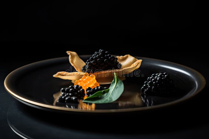 Black Caviar Snack, Sturgeon Delicatessen, Luxury Seafood, Premium Black Caviar, Abstract Generative Ai Illustration