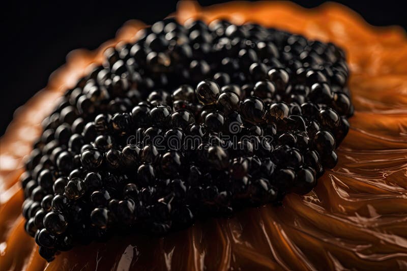 Black Caviar Snack, Sturgeon Delicatessen, Luxury Seafood, Premium Black Caviar, Abstract Generative Ai Illustration